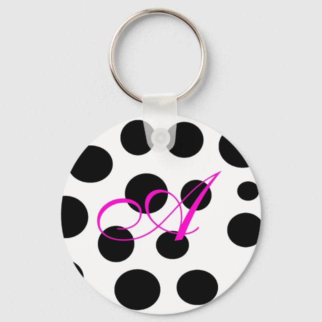 Retro Black and Rosa Monogram Keychain Nyckelring (Framsida)