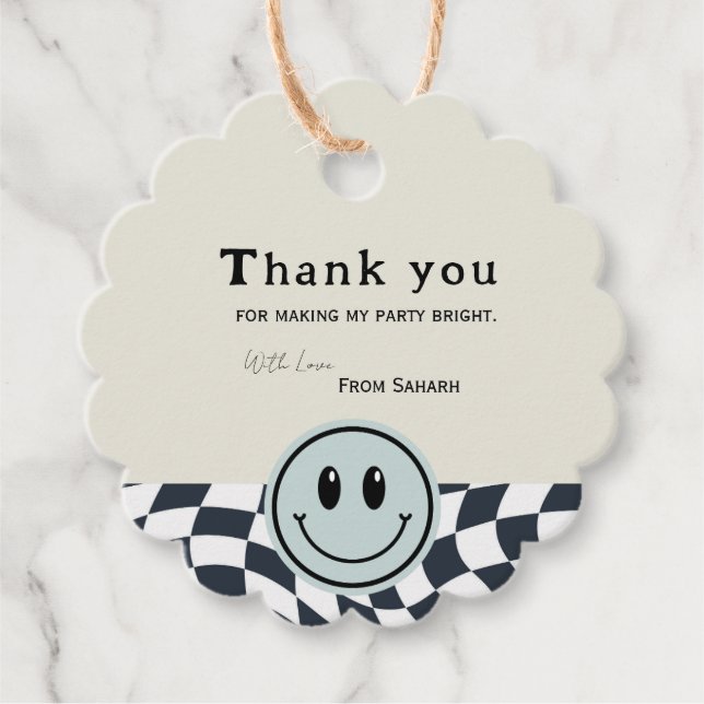 Retro Black and white Checkated-Tack Gåvor Etiketter (Framsida)