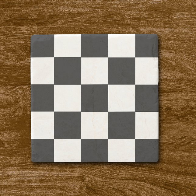 Retro Black and White Checkerboard Stone Underlägg (Skapare uppladdad)