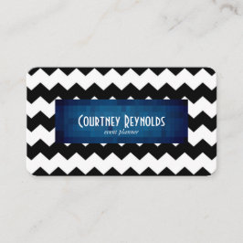Retro Black and White Chevron Blue Geometric Visitkort