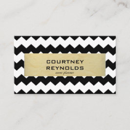 Retro Black and White Chevron Mönster Gult Visitkort
