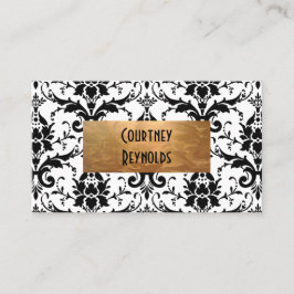 Retro Black and White Damask Pattern Copper Visitkort