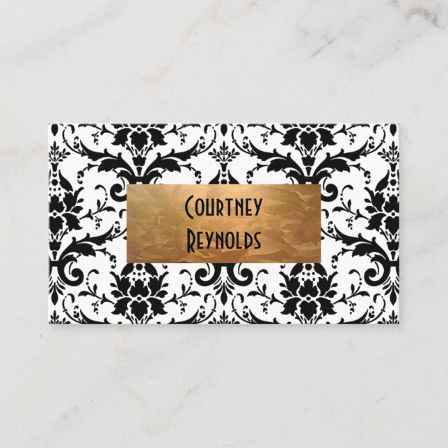 Retro Black and White Damask Pattern Copper Visitkort (Framsida)