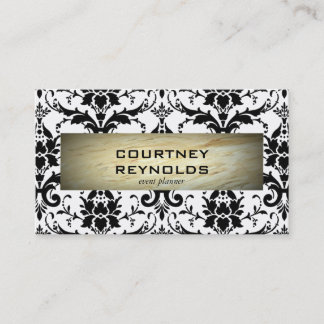Retro Black and White Damask Pattern Marble Visitkort