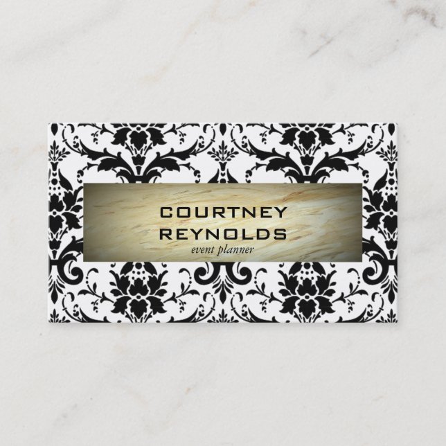 Retro Black and White Damask Pattern Marble Visitkort (Framsida)