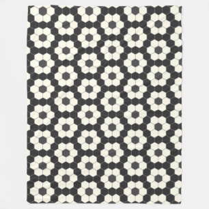 Retro Black and White Geometric Hexagon Tile  Fleecefilt