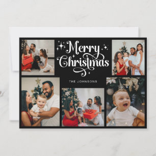 Retro Black and White God jul Family Photo Julkort