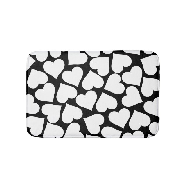 Retro Black and White Heart Mönster Badrumsmatta (Framsidan)