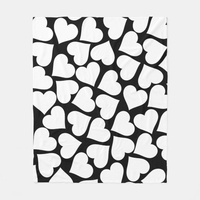 Retro Black and White Heart Mönster Fleecefilt (Framsidan)