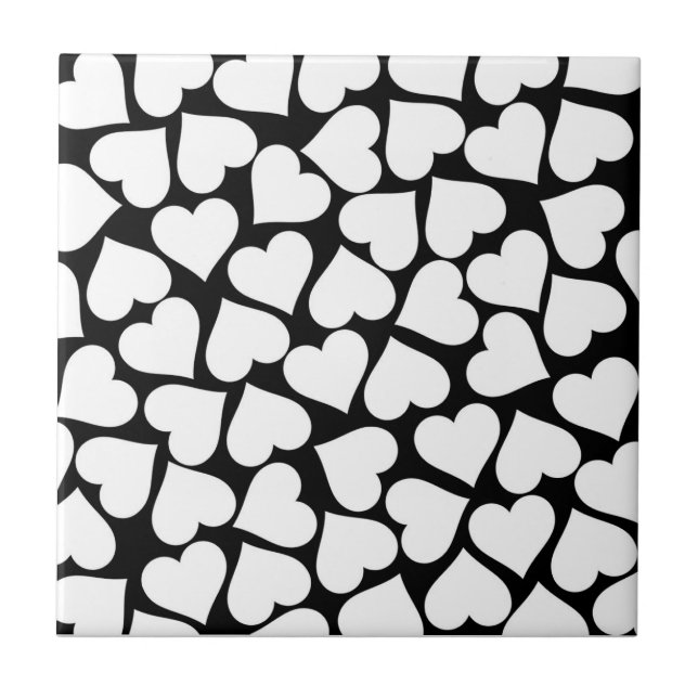 Retro Black and White Heart Mönster Kakelplatta (Framsidan)