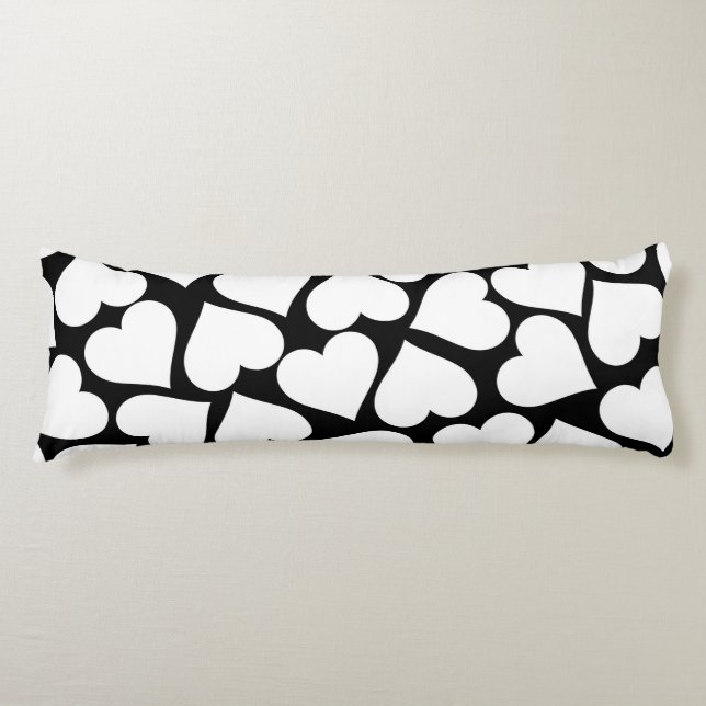Retro Black and White Heart Mönster Kroppskudde (Framsidan)