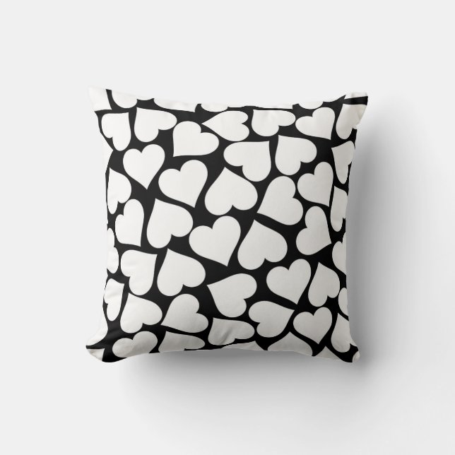 Retro Black and White Heart Mönster Kudde (Framsida)
