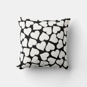 Retro Black and White Heart Mönster Kudde
