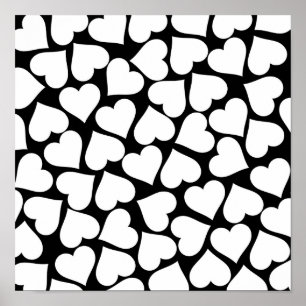 Retro Black and White Heart Mönster Poster