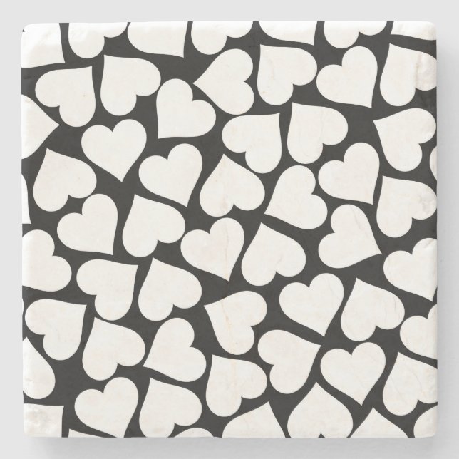 Retro Black and White Heart Mönster Stenunderlägg (Framsidan)