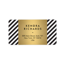 Retro Black and White Mönster Guld Namn Logotyp Adressetikett