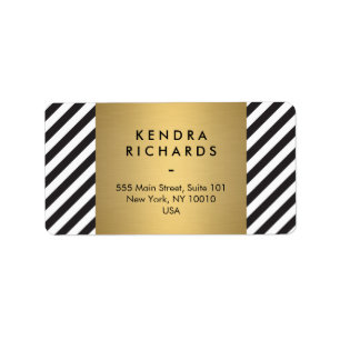 Retro Black and White Mönster Guld Namn Logotyp Adressetikett