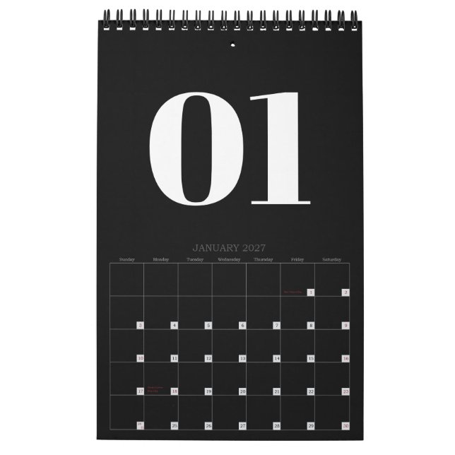 Retro Black and White No Photo 2026 Kalender (Jan 2027)