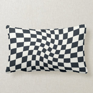 Retro Black and White Pastel Warpe Checkerboard Lumbarkudde