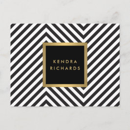 Retro Black and White Pattern Glam Gold Name Logo Vykort