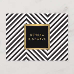 Retro Black and White Pattern Glam Gold Name Logo Vykort