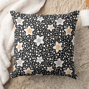 Retro Black and white polka dots med stjärnor Kudde