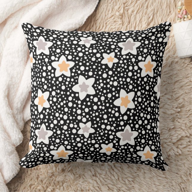 Retro Black and white polka dots med stjärnor Kudde (Filt)
