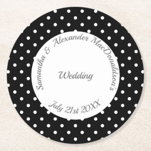 Retro Black and white polkadot bröllop Underlägg Papper Rund