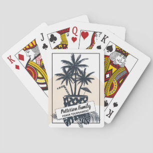 Retro Black and White Tropical Drink Family Poker Casinokort