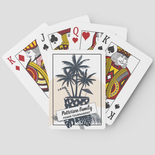 Retro Black and White Tropical Drink Family Poker Casinokort (Baksidan)