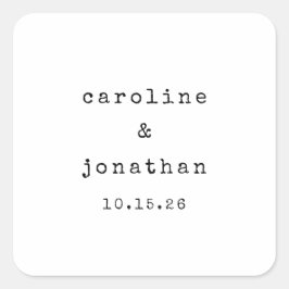 Retro Black and White Typewriter Personligt bröllp Fyrkantigt Klistermärke