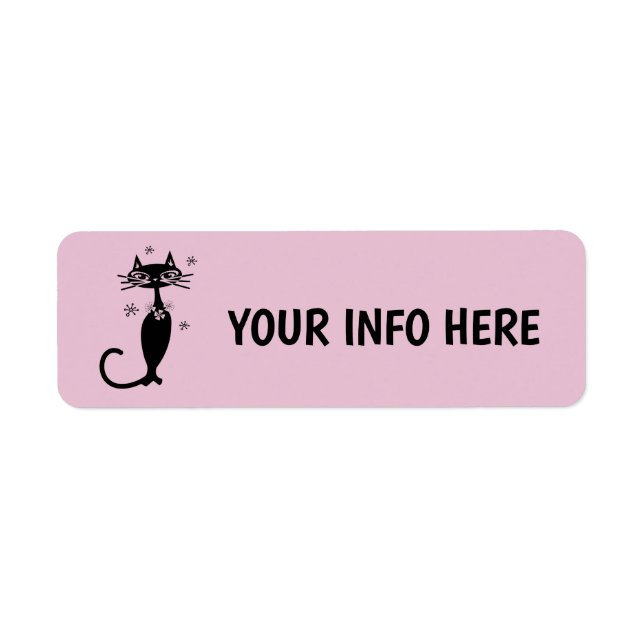 RETRO BLACK ATOMIC CAT-RETURETIKETTER RETURADRESS ETIKETT (Framsidan)