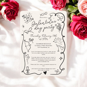Retro black beige Quirky Galentine's Day Party Inbjudningar