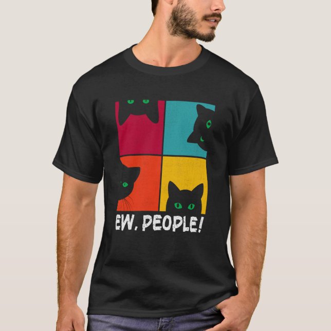 Retro Black Ca Ew People Meowy Cat T Shirt (Framsida)