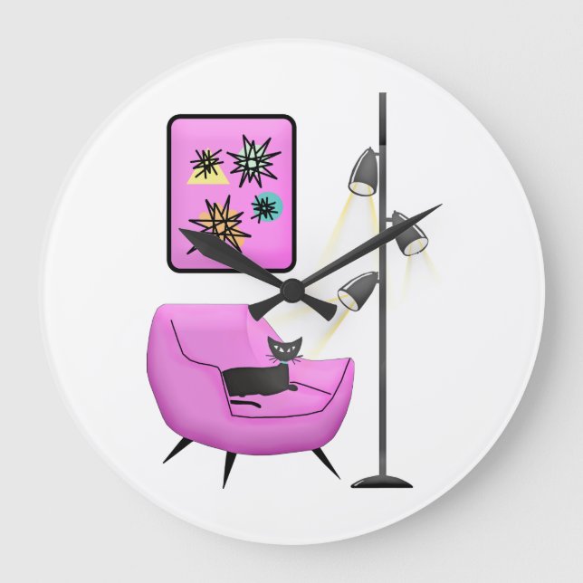 RETRO BLACK CAT CLOCK STOR KLOCKA (Framsida)