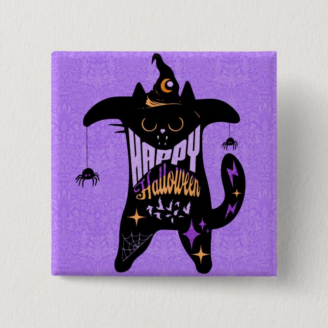 Retro Black Cat Funny Halloween Knapp (Framsida)