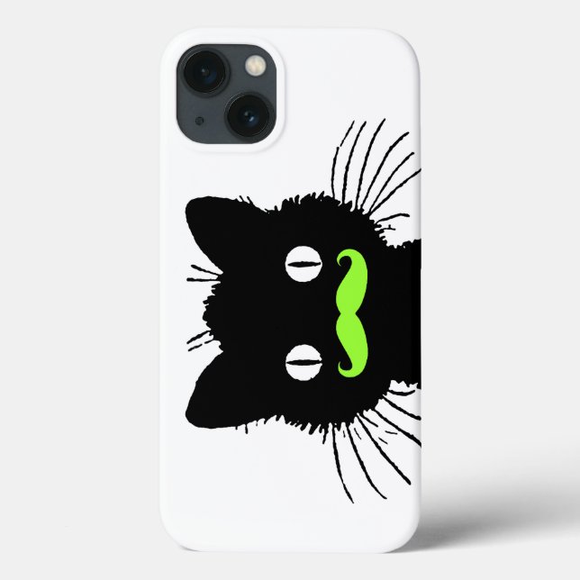 RETRO BLACK CAT FUNNY LIME GREEN MUSTACHE (Baksida)