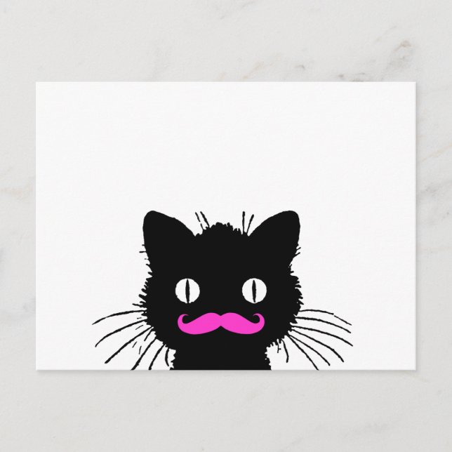 RETRO BLACK CAT FUNNY ROSA MUSTACHE VYKORT (Framsida)