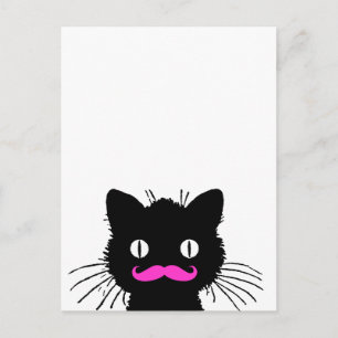 RETRO BLACK CAT FUNNY ROSA MUSTACHE VYKORT