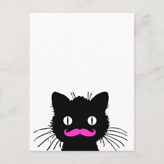 RETRO BLACK CAT FUNNY ROSA MUSTACHE VYKORT (Framsida)