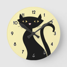 Retro Black Cat-gult Rund Klocka
