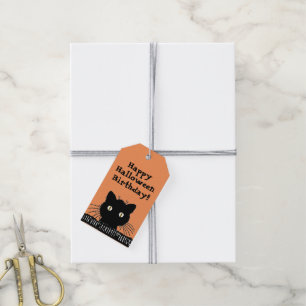 Retro Black Cat Halloween Birthday Presentetikett