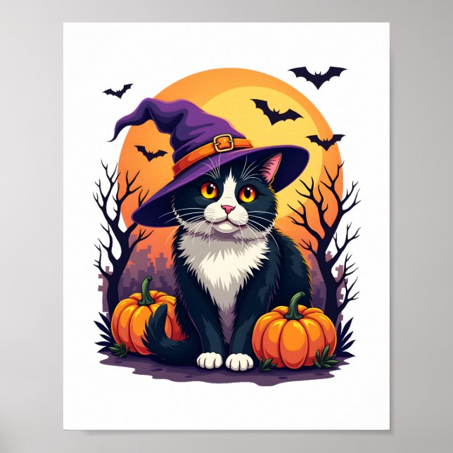 Retro Black Cat Halloween Pumpkin Costume För mana Poster (Framsidan)