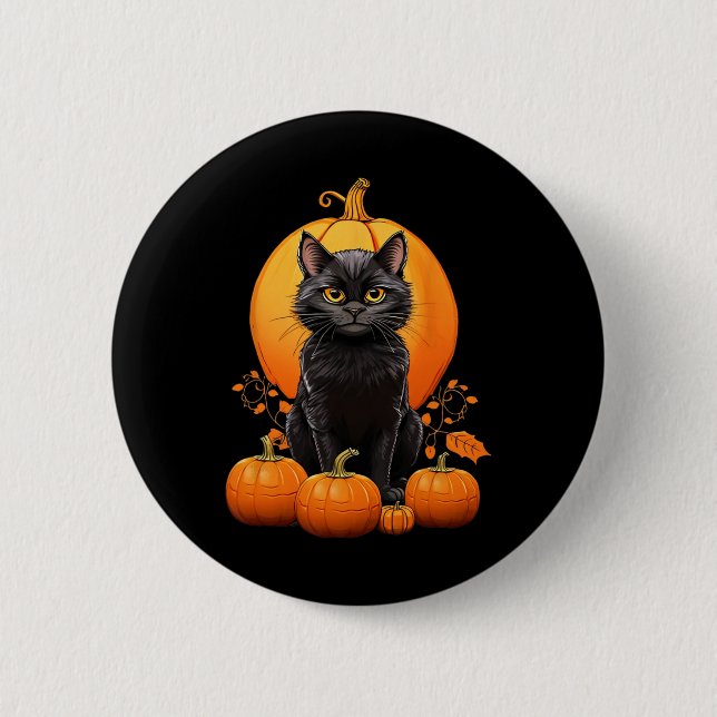 Retro Black Cat Halloween Pumpkin Costume for Wome Knapp (Framsida)