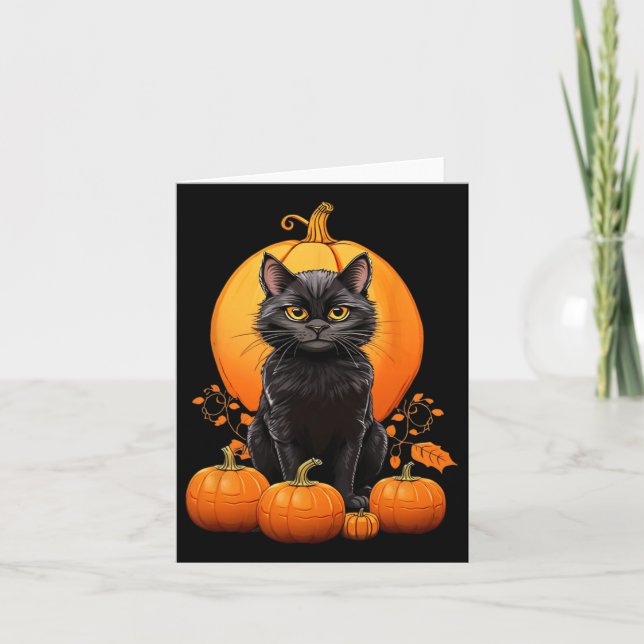 Retro Black Cat Halloween Pumpkin Costume for Wome Kort (Framsida)