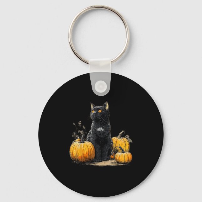 Retro Black Cat Halloween Pumpkin Costume for Wome Nyckelring (Framsida)