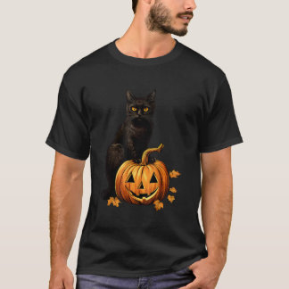 Retro Black Cat Halloween Pumpkin Costume for Wome T Shirt