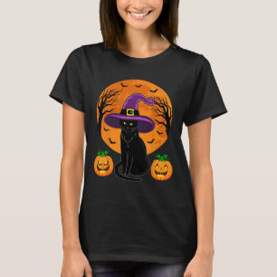 Retro Black Cat Halloween Pumpkin Costume Women Ki T Shirt