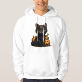 Retro Black Cat Halloween Spooky Orange Pumpkins Hoodie
