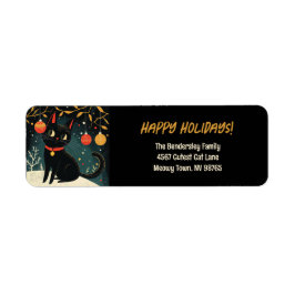 Retro Black Cat Holiday Fun Return Address Labels Returadress Etikett